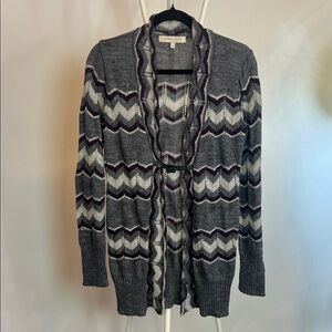 Chevron Patterned Gray and Purple Cardigan